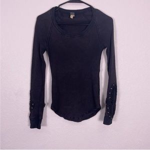 Free People Black Burnout Crochet Knit Cutout Long Sleeve Top